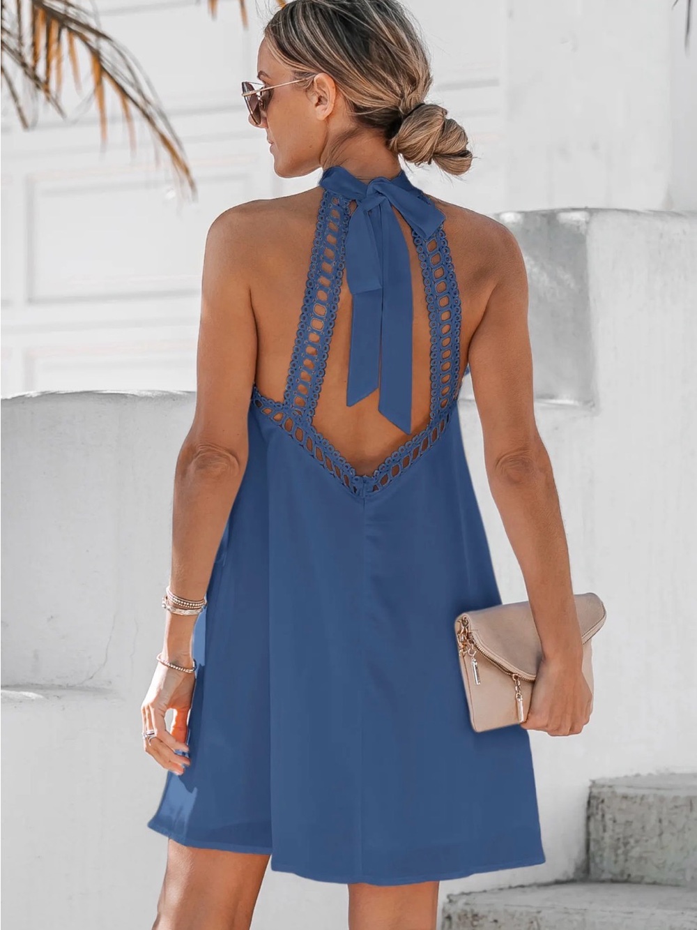NWT CupShe Sleeveless Blue Halter Tie-Back Dress- size M